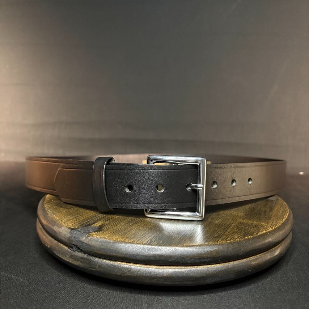 Boston Leather Fire Leather Belt Size 46" Plain Black Leather Chrome Buckle 6650